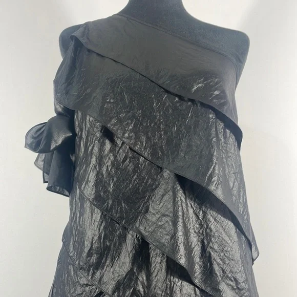 BCBG Maxazaria XS Black One Shoulder, tiered, 6 tier ruffle dress - Picture 4 of 10